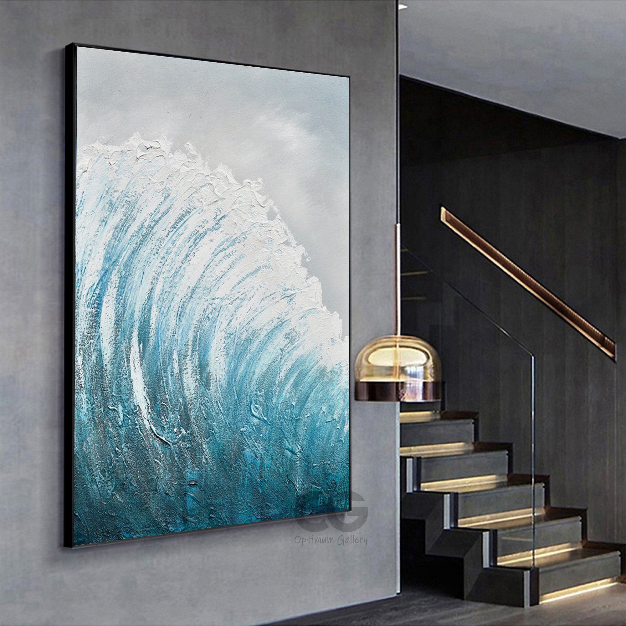 Large Abstract Blue Ocean Wall Art Original Ocean Waves Etsy
