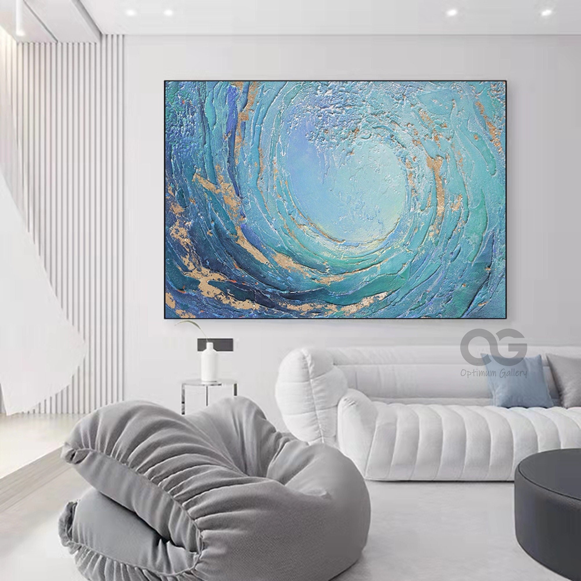 Minimalist Black and White Wave Painting