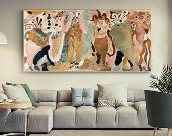 Textured Abstract Painting: Pink, Olive Green Organic Shapes Wall Art