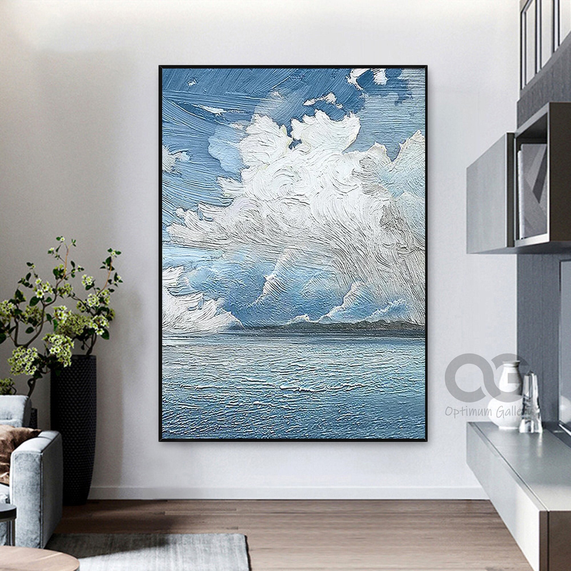 Original Sea Abstract Oil Painting ｜ White Wave Texture (36x48, Living Room Art)