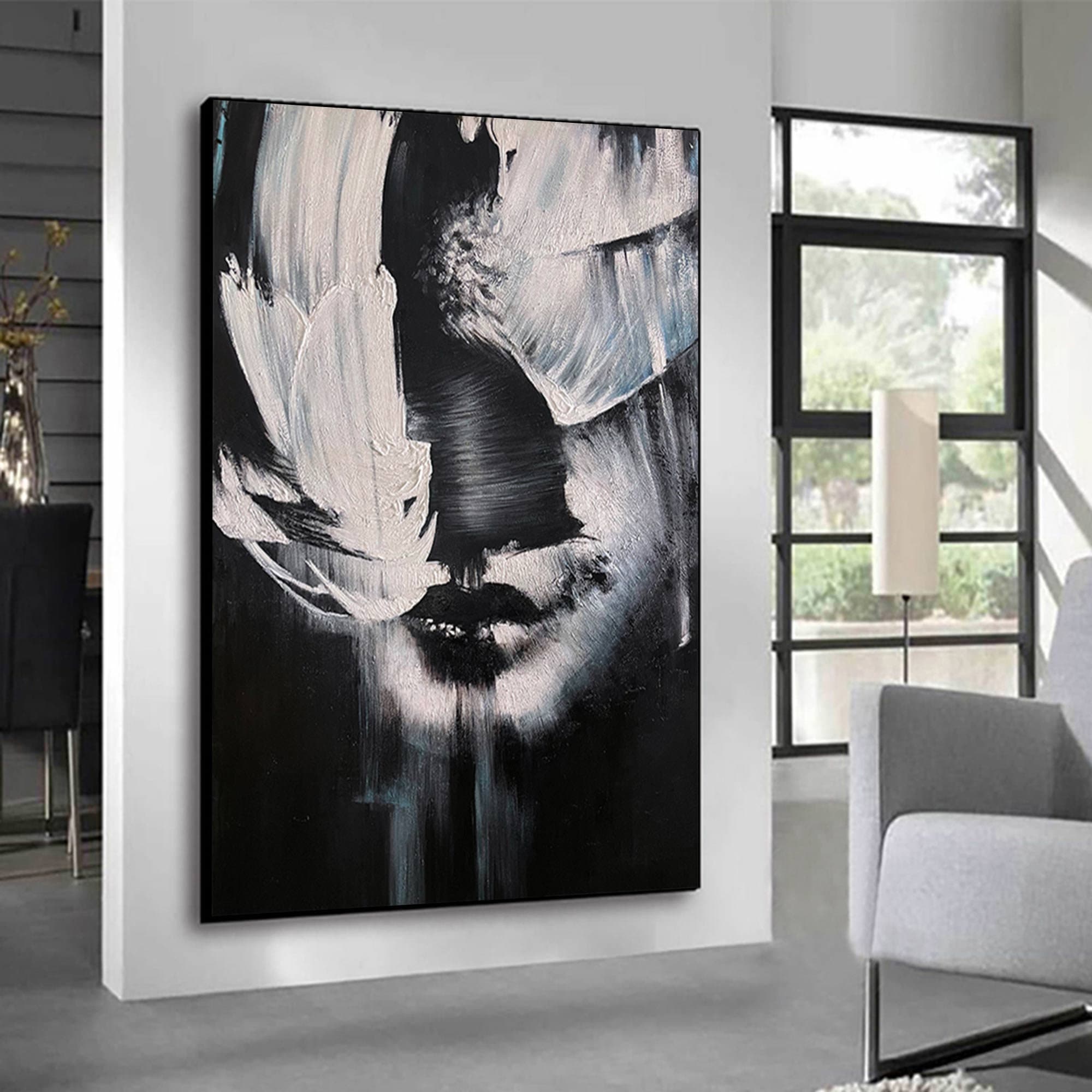 Black and White Painting Large Abstract Lady Painting Woman Face ...