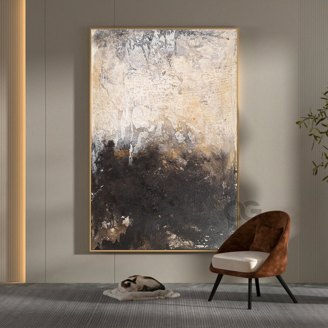 Original Landscape Abstract Painting Sky and Sea Purple Painting Large Brown Modern Canvas Art