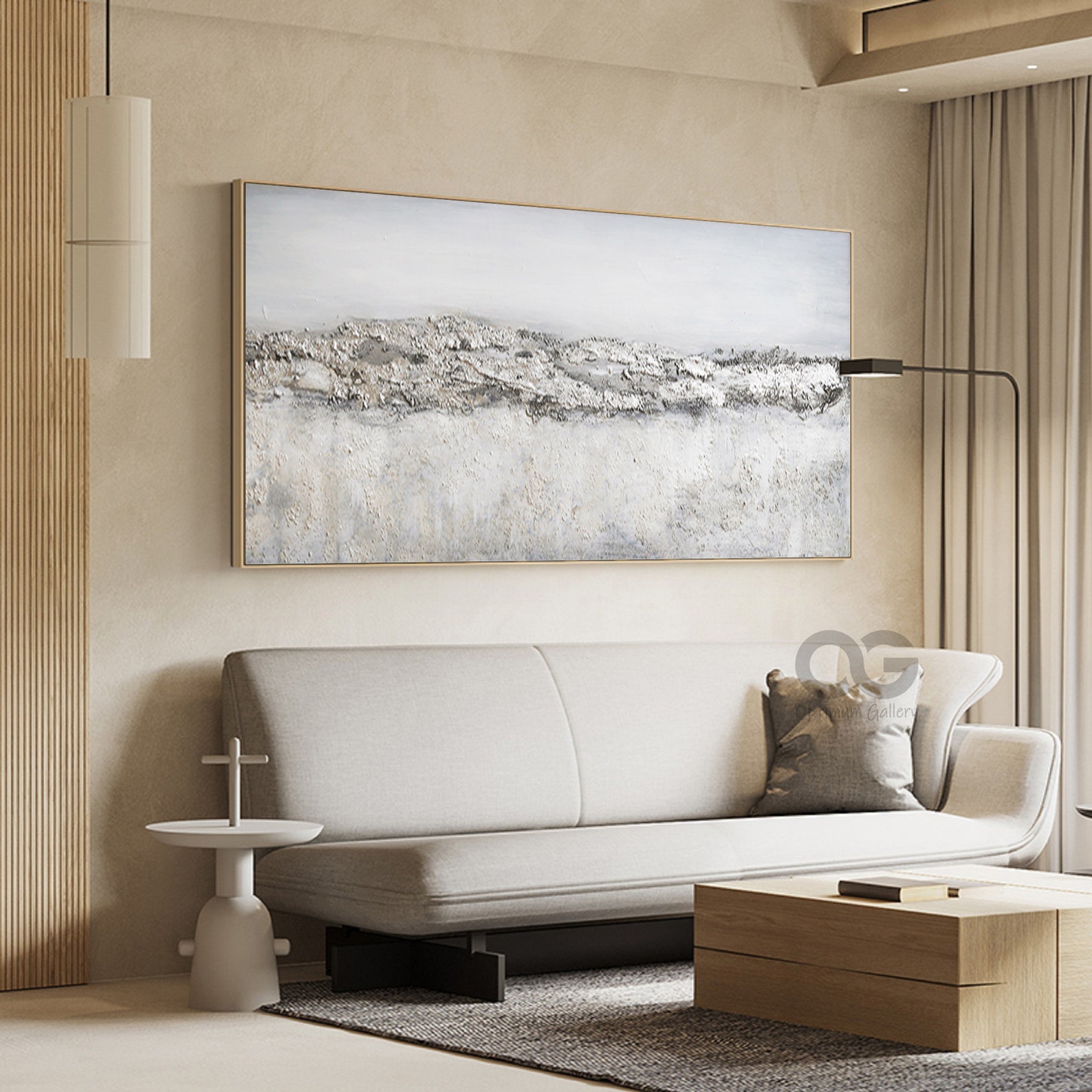 White And Silver Canvas Painting Framed Textured Abstract Etsy