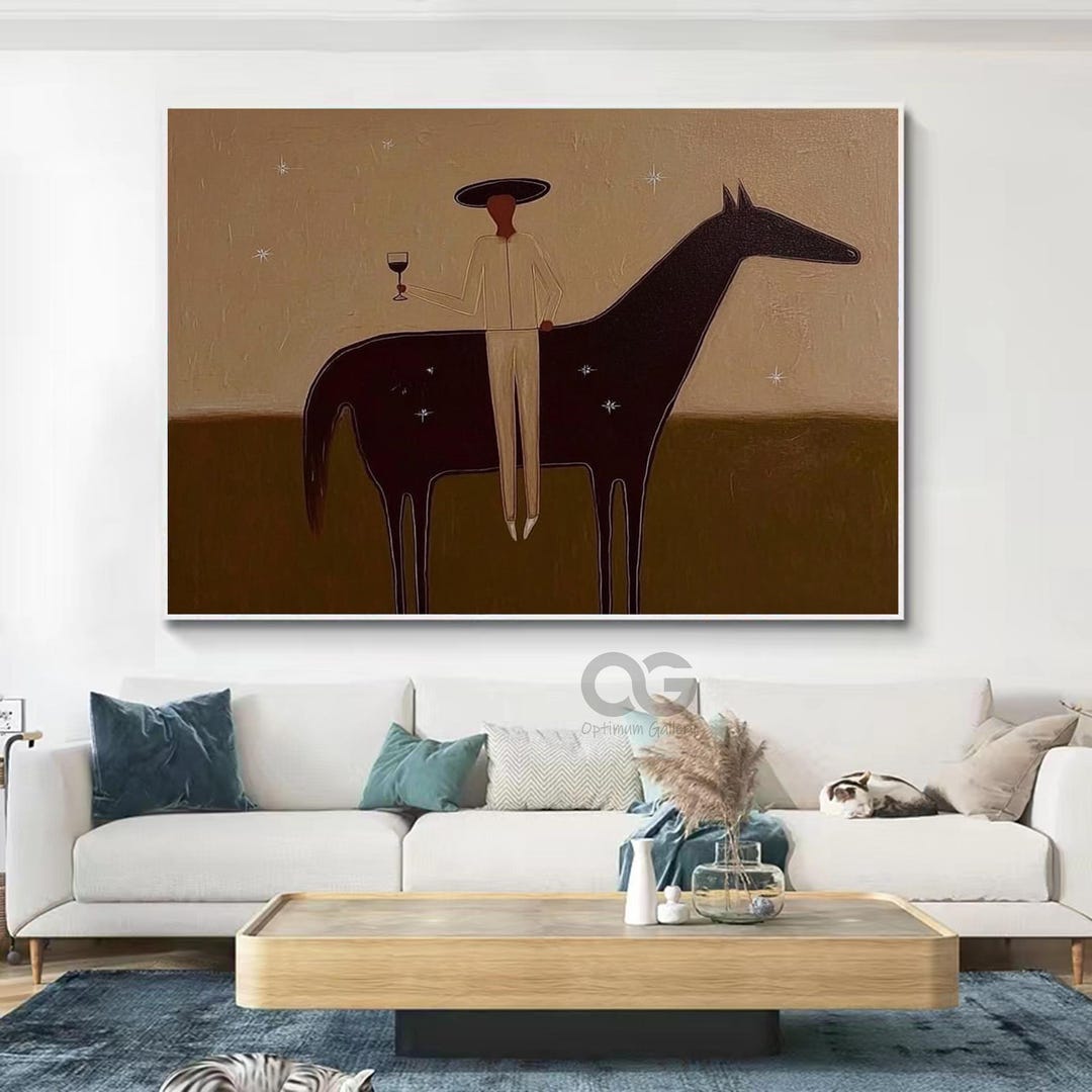 Original Brown Faceless Man Oil Painting Japandi Cowboy Wall Art ...