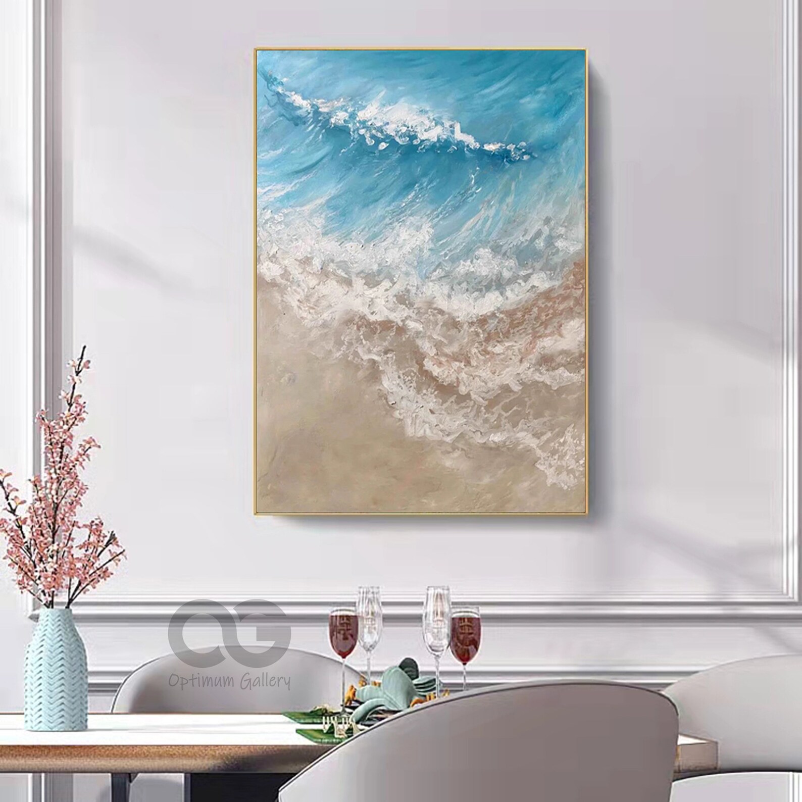 Large Abstract Beach Wall Art Abstract Blue Wave Canvas Etsy