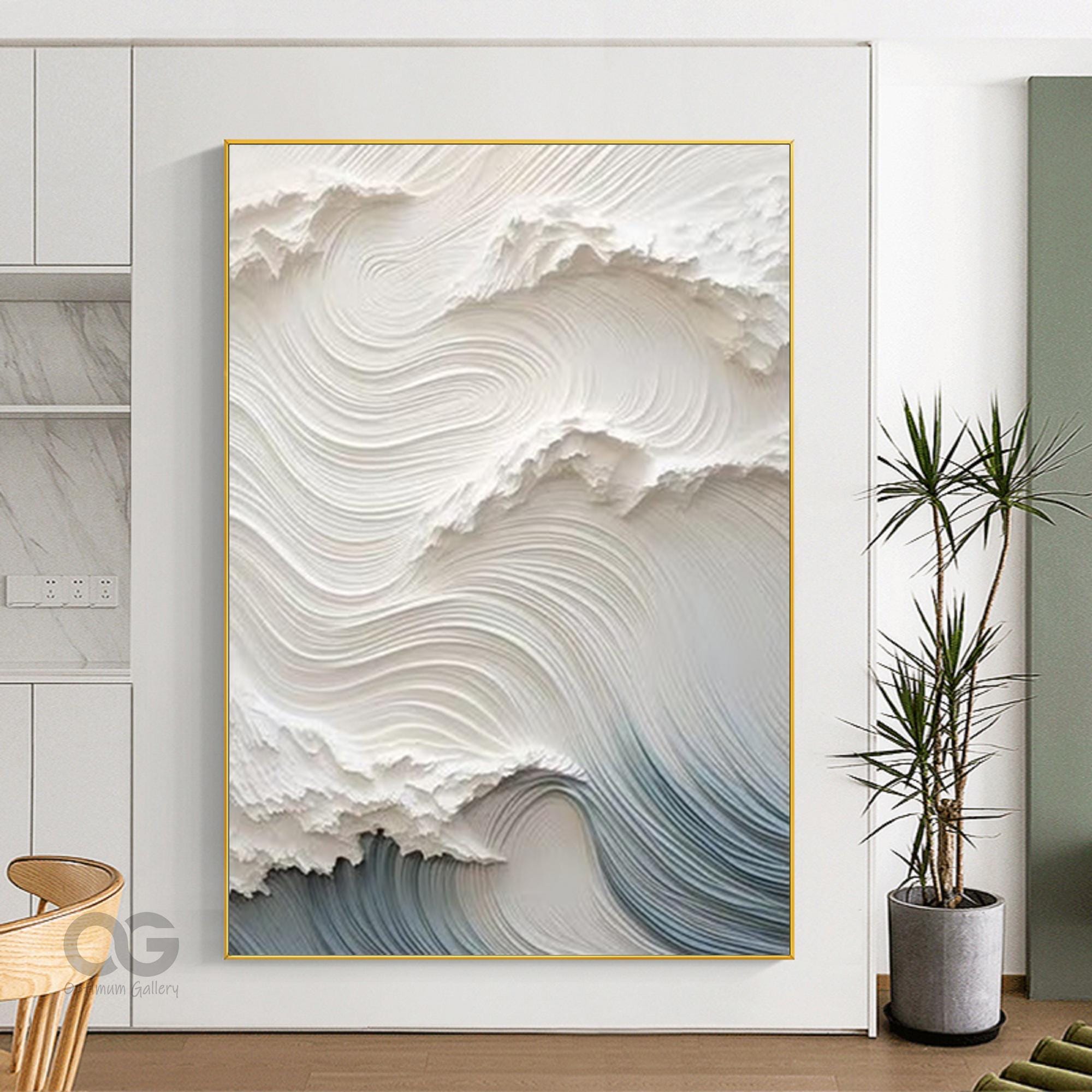 NANKAI Abstract Oil Painting 40x28 Inch - Grey White Contemporary Art For Living Room Bedroom Wall