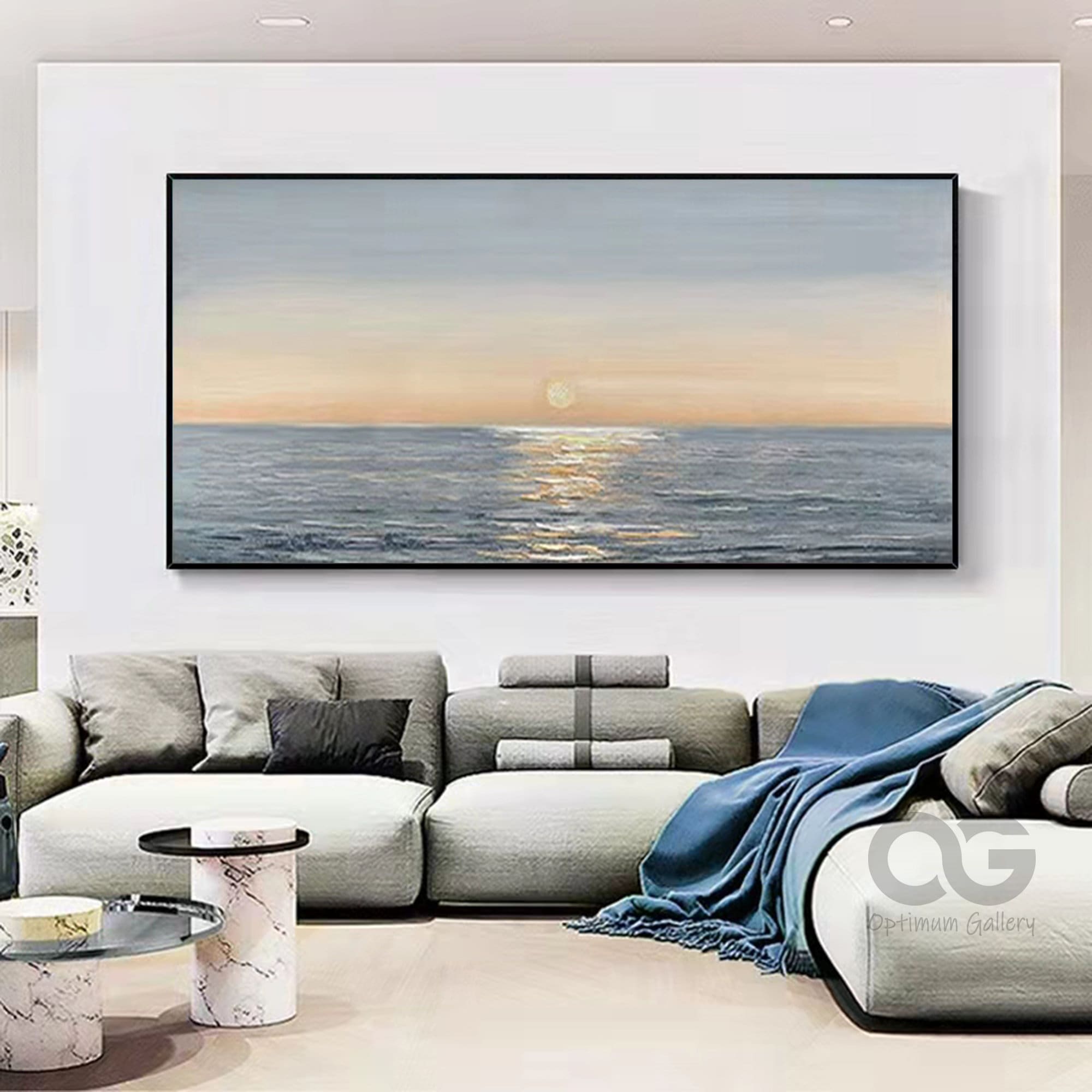 Framed Oversized Ocean Sunset Painting Abstract Landscape - Etsy
