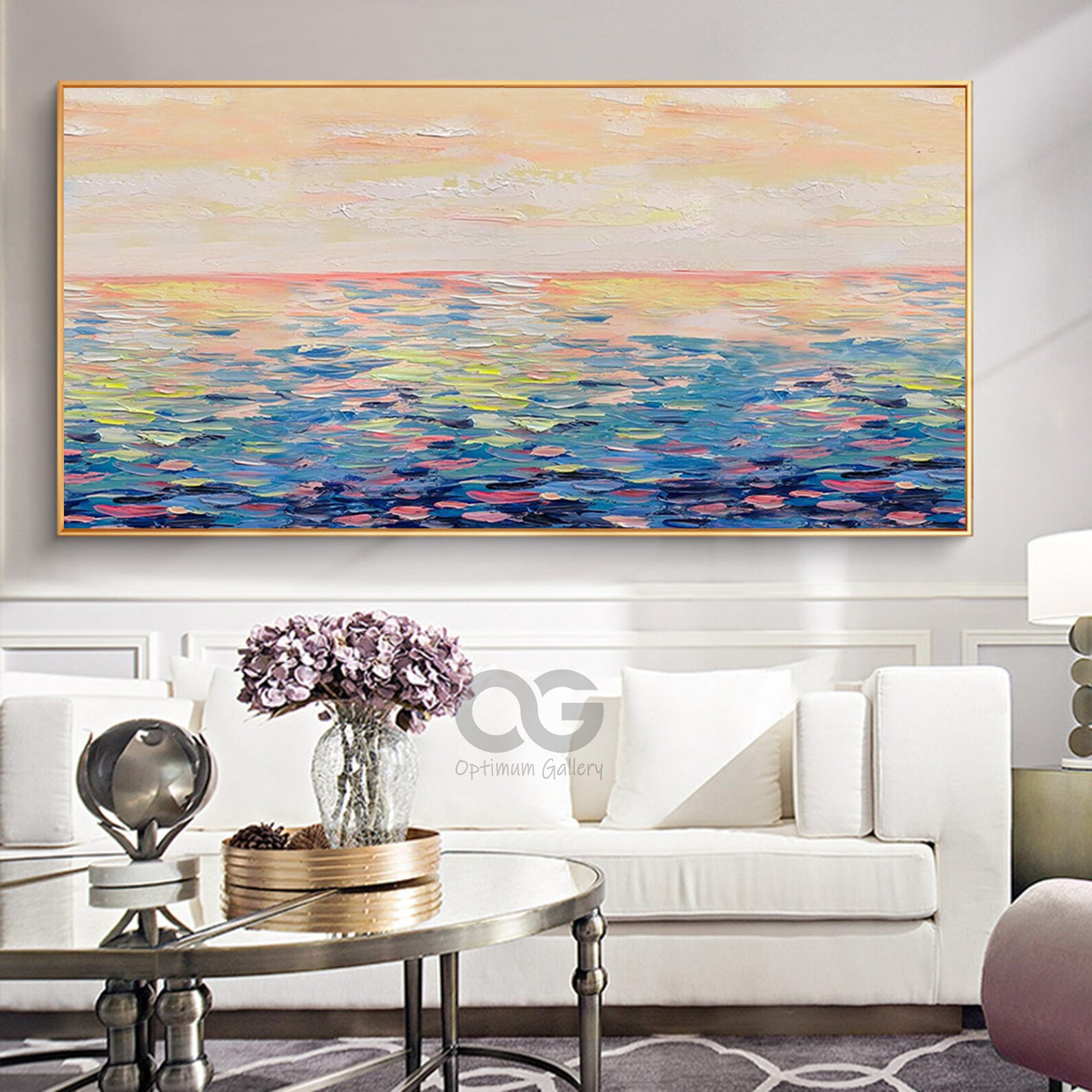 Oversized Abstract Ocean Sunset Canvas Painting Framed Etsy