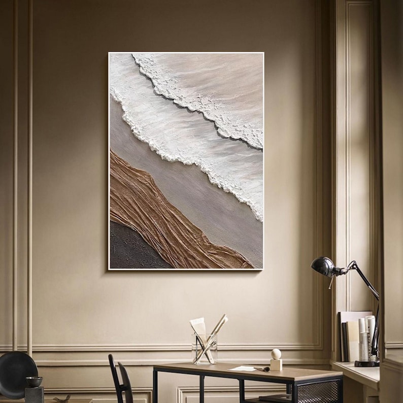3D Minimalist Ocean Wave Painting on Canvas Earth Tone Waves Art ...