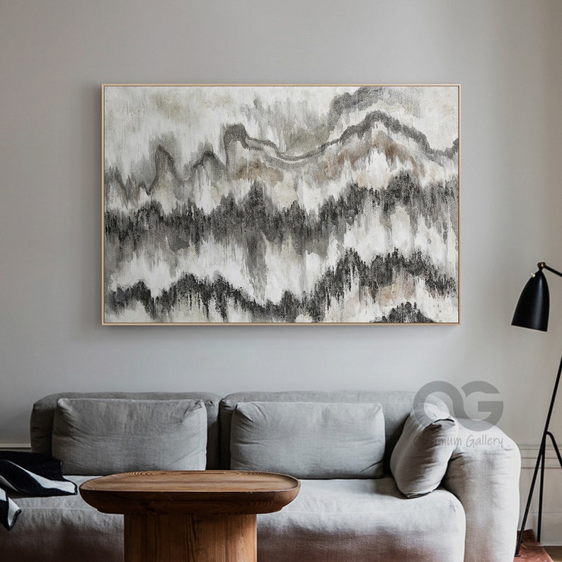 Grey Abstract Painting Gray And White Canvas Wall Art Large Etsy