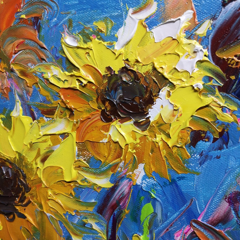 Sunflower Wall Painting Large Floral Canvas Art Abstract Etsy