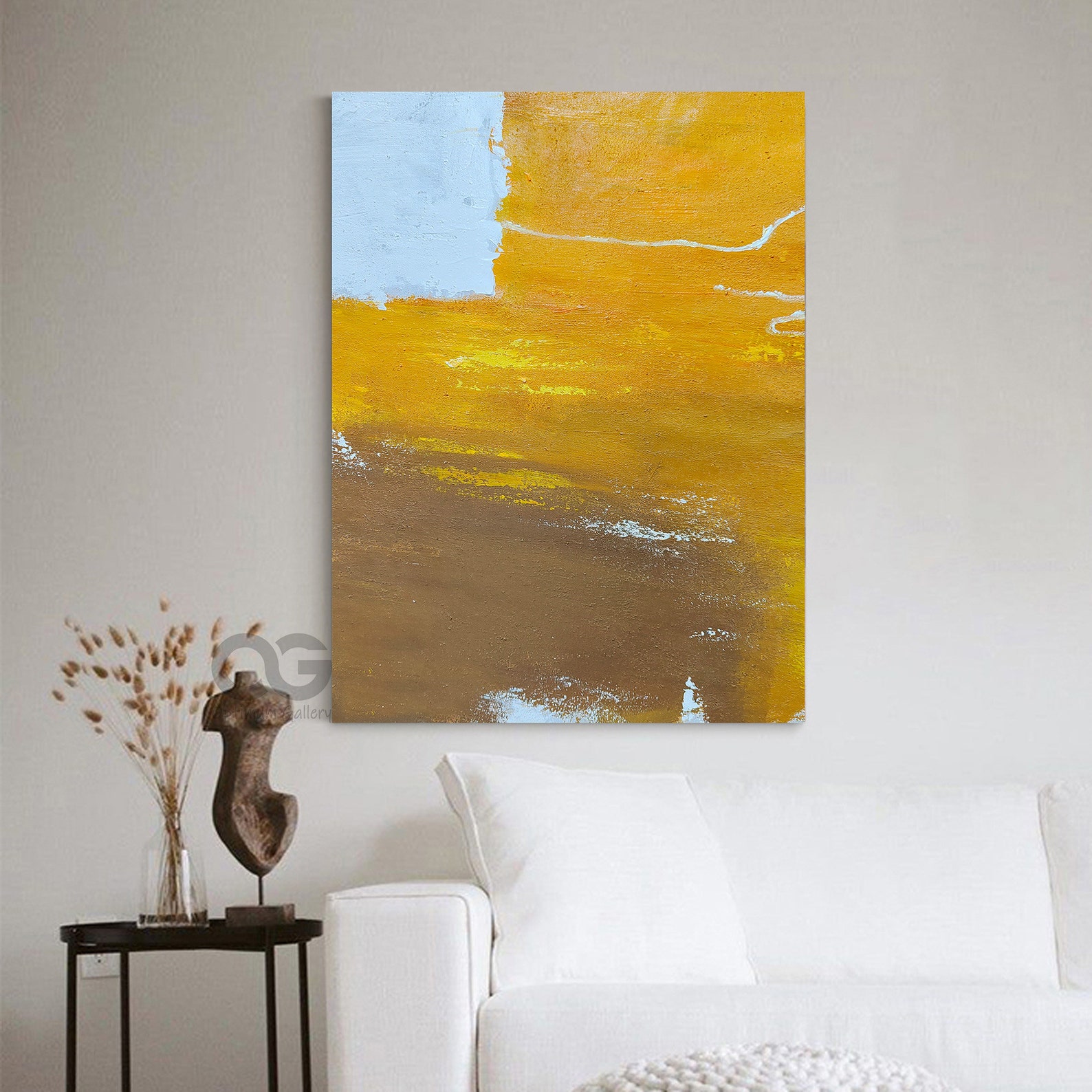 Large Abstract Minimalist Painting Original Yellow And Brown | Etsy