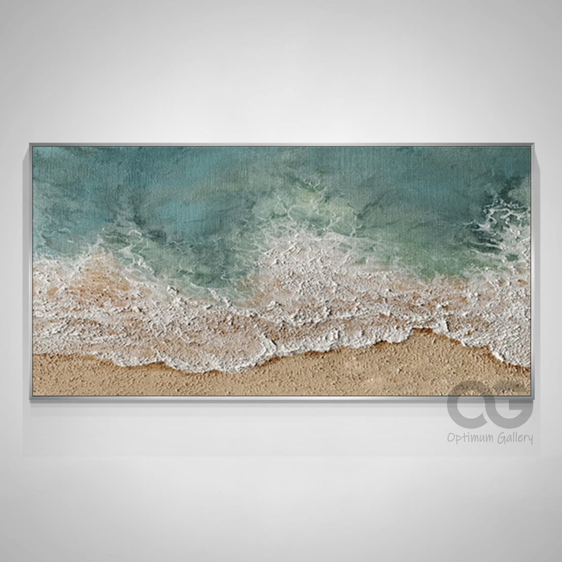 View of Large 3D Textured Coastal Wall Art Framed Green Beach Painting - Etsy