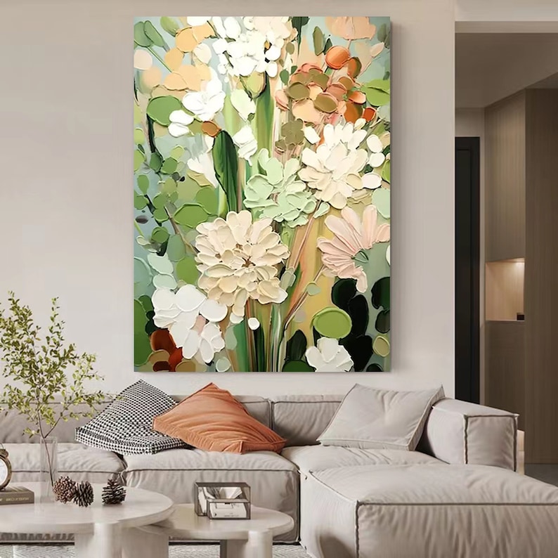 Textured Floral Painting on Canvas, Neutral Tone 3D Wall Art - Etsy