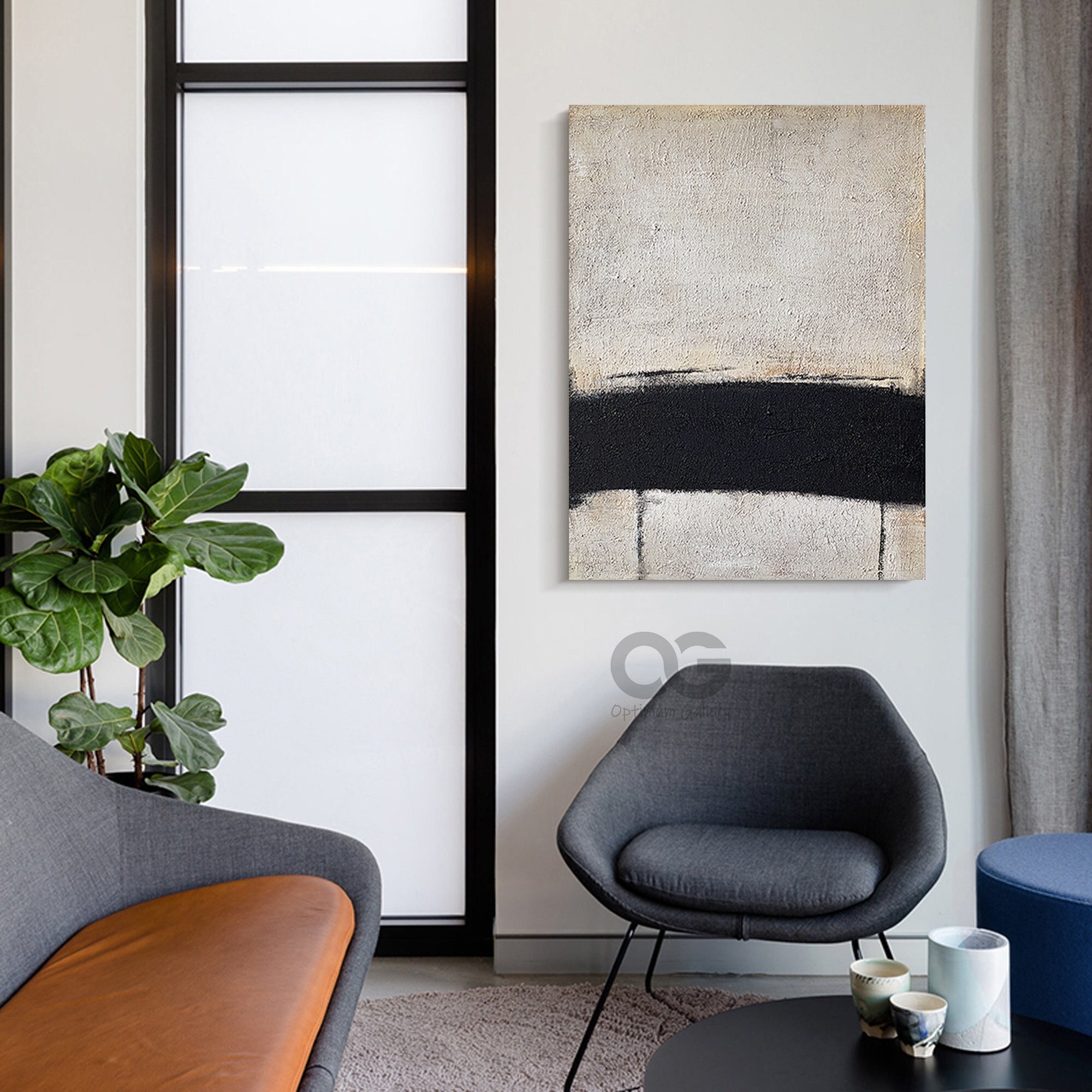 Large Beige and Black Abstract Painting, Modern Textured Canvas Art - Etsy