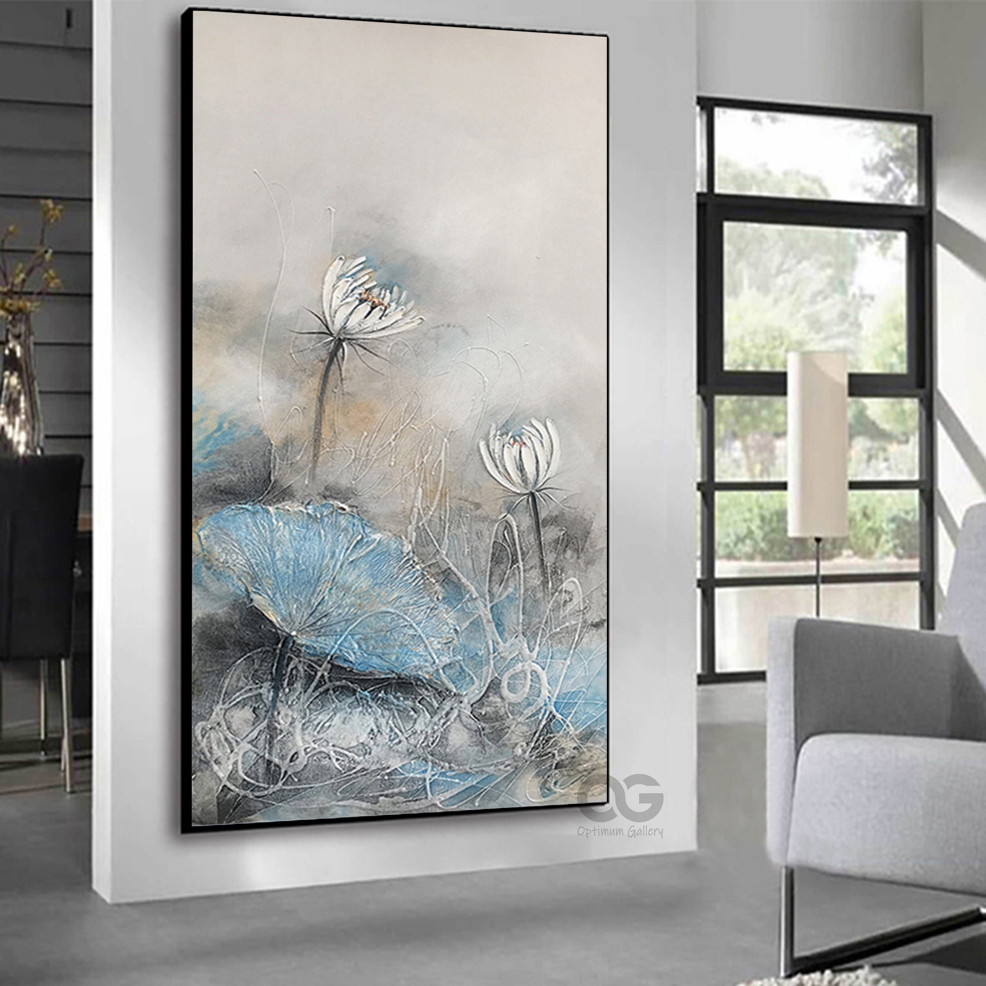 Original Modern Lotus Flower Painting Acrylic Large White - Etsy