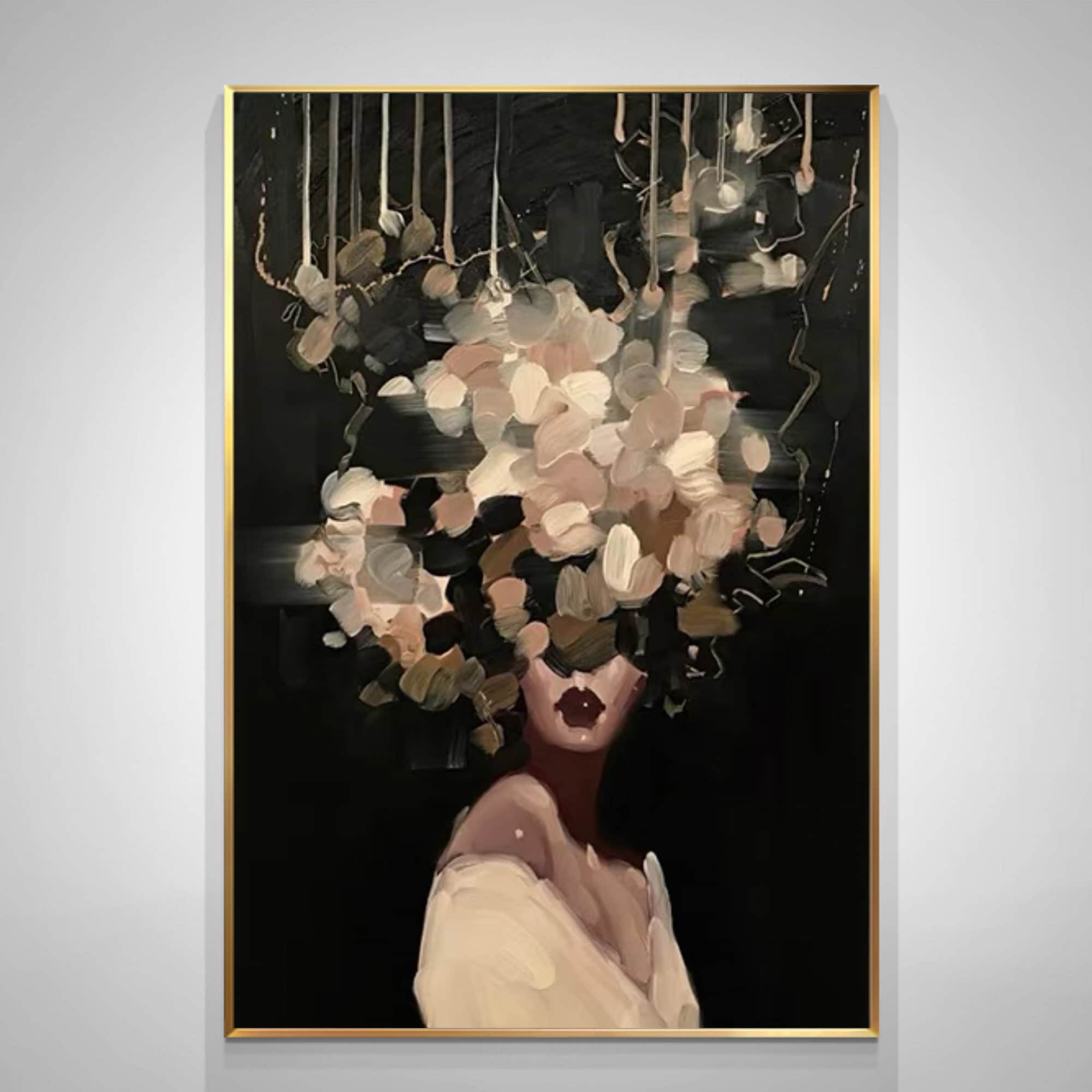 【板材に映し出された絵画】見た事ないアート作品を〜美しい肌を持つ女性のアート作品 大きな顔のない肖像画 抽象的な女性の絵画 女性の顔のアート