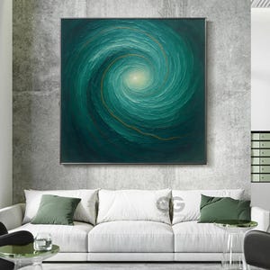 Textured Ocean Wave Wall Art Green Abstract Wave Oil Painting On Canvas Modern Dark Green Ocean Wave Wall Art 3D Seascape Green Wall Decor