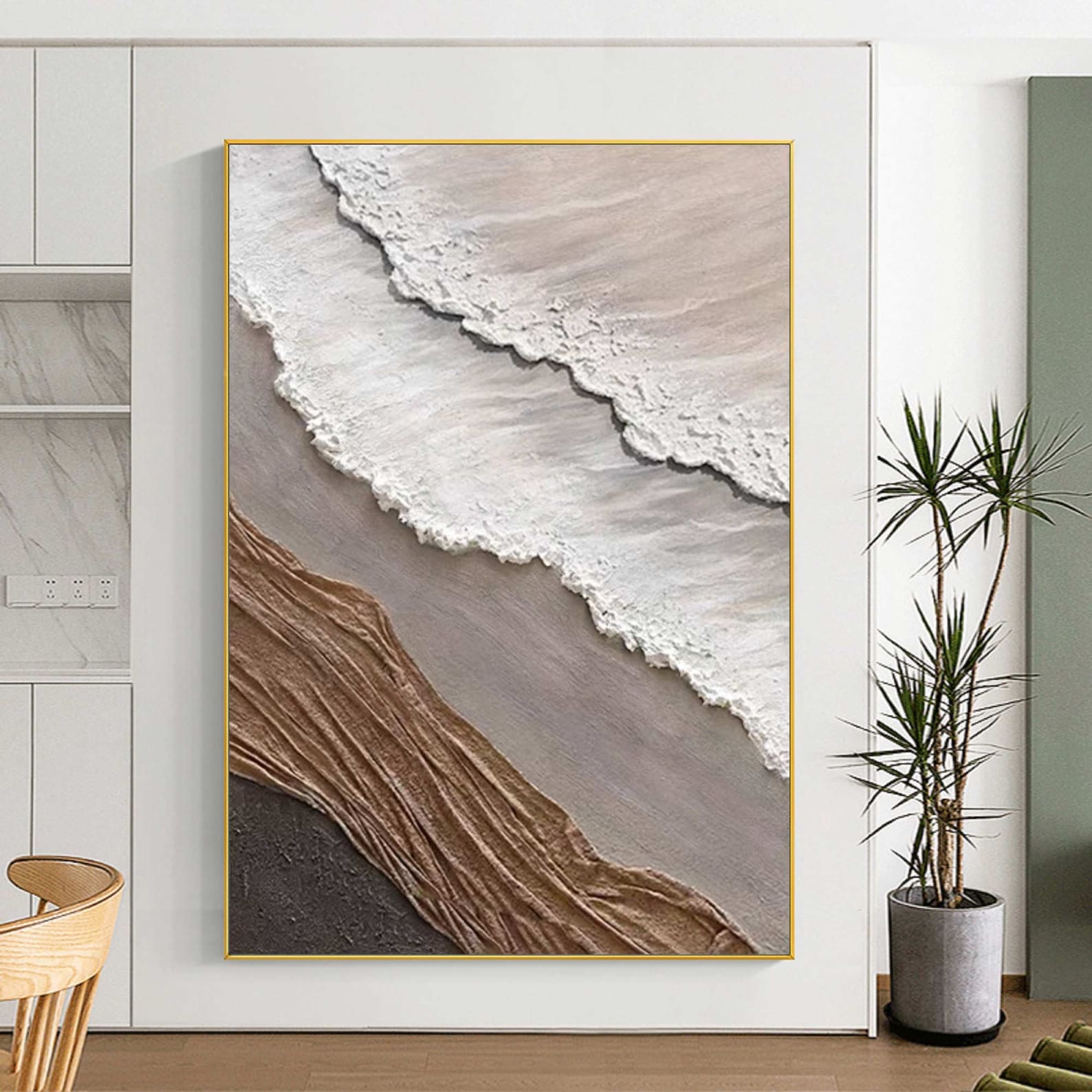 3D Minimalist Ocean Wave Painting on Canvas Earth Tone Waves Art ...