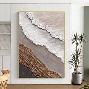 3D Minimalist Ocean Wave Painting on Canvas Earth Tone Waves Art Texture Wall Art Wabi-Sabi Wall Art Living Room Painting Fashion Room Decor