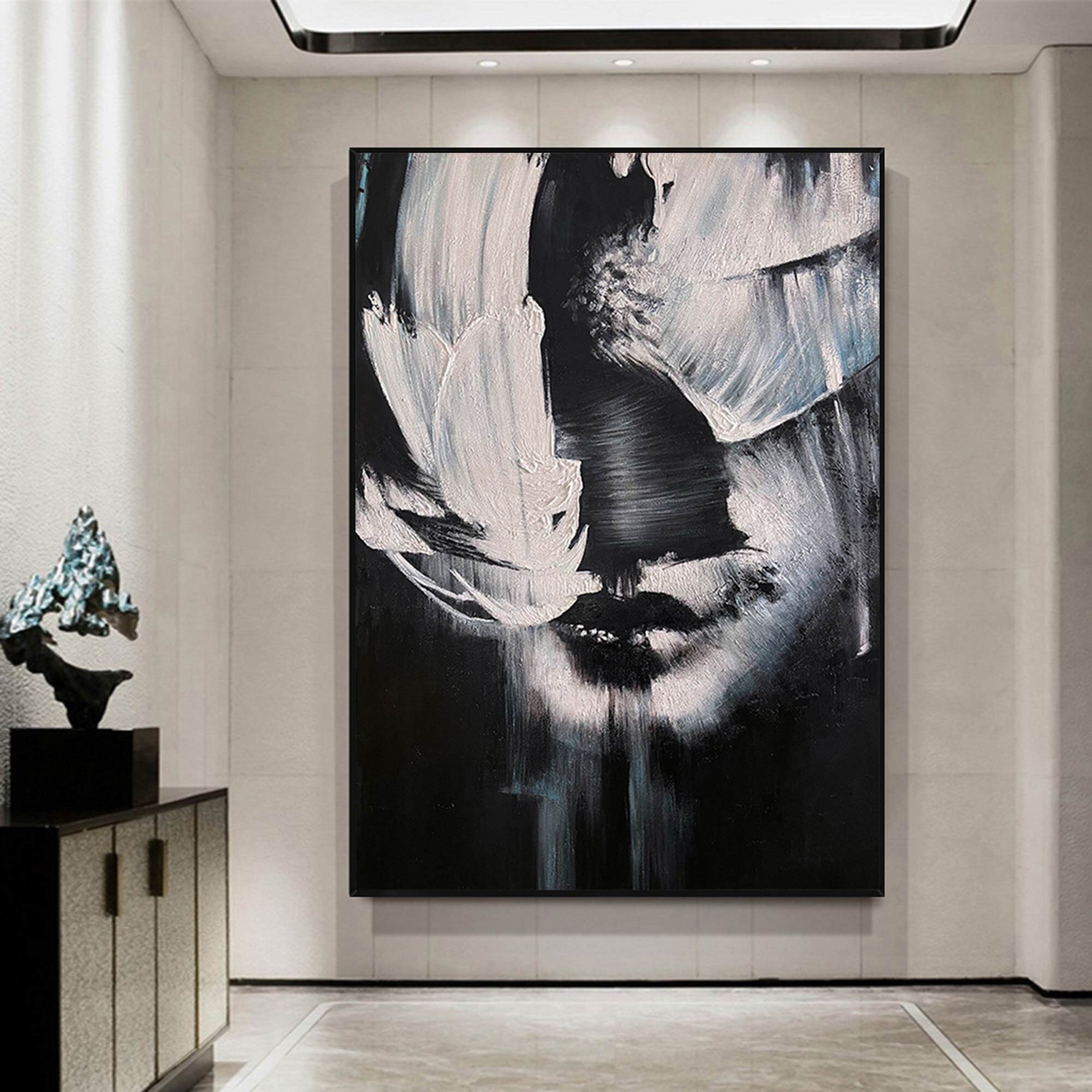 白黒絵画 大きな抽象的な女性の絵画 女性の顔のテクスチャ 壁アート 顔のない肖像画 比喩的な壁アート ホームデコレーション