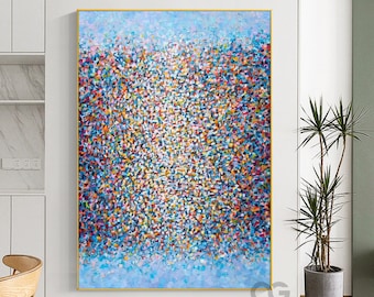 Blauwe Jackson Pollock-stijl schilderij Oranje abstract schilderij Blauwe muurkunst Pollock abstracte kunst moderne abstracte kleurrijke kunst muurdecoratie