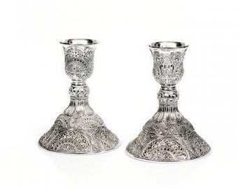 Sabbath Candlesticks ,Stunning Decorative Silver Plated ,100% Kosher Made In Israel, Judaica gift. candlestick holders. shabbath table