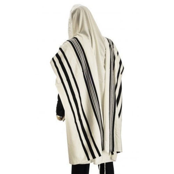 Wool Tallit For Men ,Traditional Jewish Prayer Shawl Black & White Stripes, 100% Kosher Made In Israel. for bar mitzvah, judaica gift