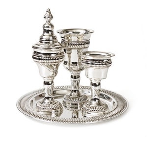 4-Piece Havdalah Set, Cup, Candle Holder, Spice holder, Tray, Shabbat Judaica, Jewish wedding gift 100% Kosher Made In Israel.