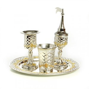 4-Piece Havdalah Set, Cup, Candle Holder, Spice holder, Tray, Shabbat Judaica, Jewish wedding gift 100% Kosher Made In Israel.