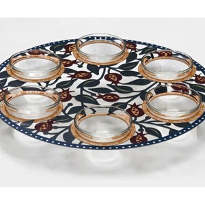 Seder Plate with six Bowls glass, Passover gift 100% Kosher Made In Israel. judaica gift for wadding. Pesach