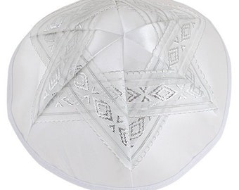 Kippah - Set of 12 White Satin Kippah, for Wedding, Bar or Bat Mitzvah, Yarmulkah, yamaka, jewish skull cap hat, kippa kippot judaica gift.