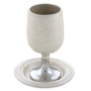 Jewish Kiddush Cup includes Plate for Shabbat table 100% Kosher Made In Israel. wine goblet ,Judaica gift.