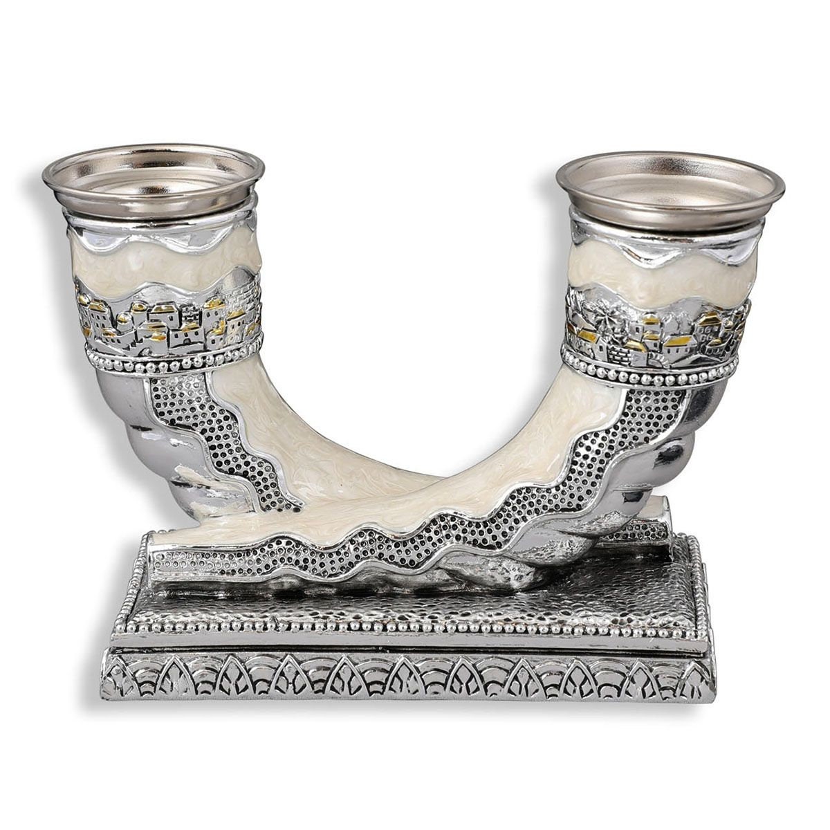 Yair Emanuel Shabbat-Kerzenständer Aus Eloxiertem Aluminium – Silber, Zen-Steinturm-Design