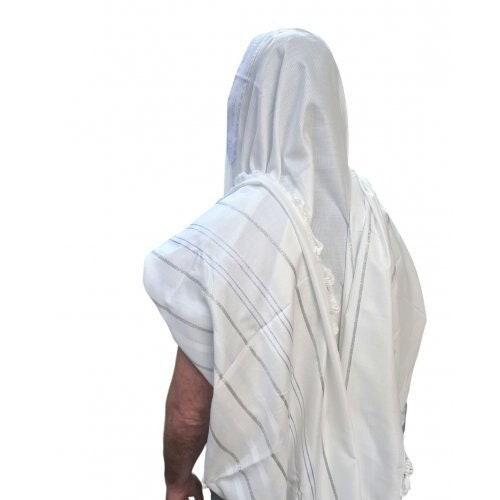 100% Cotton Non-Slip Tallit Prayer Shawl with White Stripes