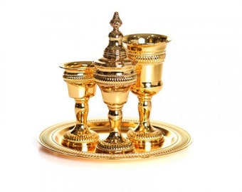 4-Piece Havdalah Set, Cup, Candle Holder, Spice holder, Tray, Shabbat Judaica, Jewish wedding gift 100% Kosher Made In Israel.