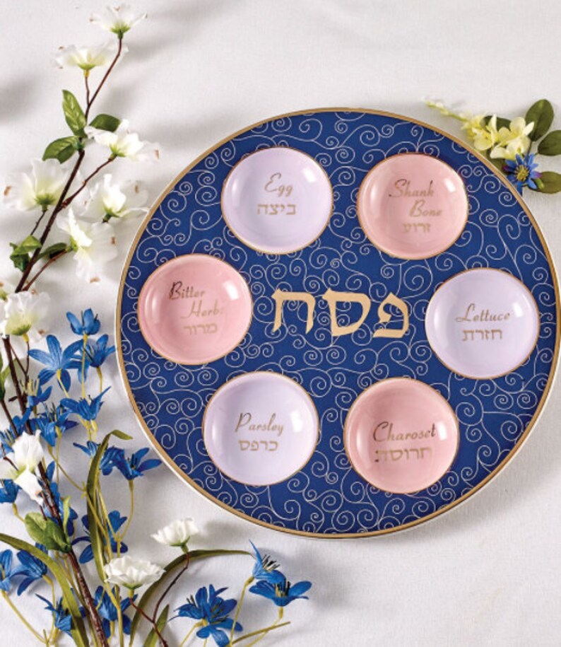 Seder Plate With Six Glass Bowls Passover Gift 100 Kosher Etsy