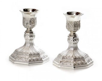 Sabbath Candlesticks ,Stunning Decorative Silver Plated ,100% Kosher Made In Israel, Judaica gift. candlestick holders. shabbath table