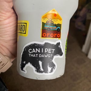 Can I Pet that Dawg Sticker - Durable Black & White Decal, Laptop, Water Bottle, Notebook, Encouraging Sticker, Funny Quotes.