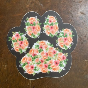 Paw Print Sticker: Watercolor Roses, Weatherproof Vinyl Decal