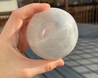 Esfera de Selenita • Pedra de Cristal de Cura e Meditação de 3" • Ferramenta de Limpeza Energética