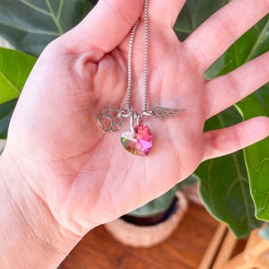 Pet Pendant, aurora borealis crystal heart and paw print, 18&#39;&#39; chain, handmade necklace, memorial gifts for loss of animal, sympathy gift