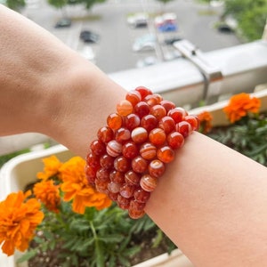 Pulseras de cristal de cornalina, pulseras de piedras preciosas, pulsera de cuentas redondas de piedras preciosas naturales, pulsera de cristal apilable, pulsera hecha a mano, 8 mm