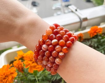 Carnelian Crystal Bracelets, Gemstone Bracelets, Natural Gemstone Round Bead Bracelet, Crystal Stacking Bracelet, Handmade Bracelet, 8mm