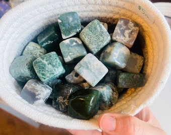 Cubos de ágata musgosa • Cristal de conexión a tierra para la creatividad y la curación • Piedras energéticas naturales