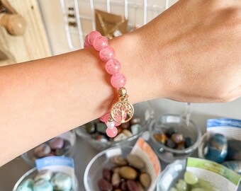 Pink Beaded Tree of Life Bracelet: Fashion Charm Bracelet