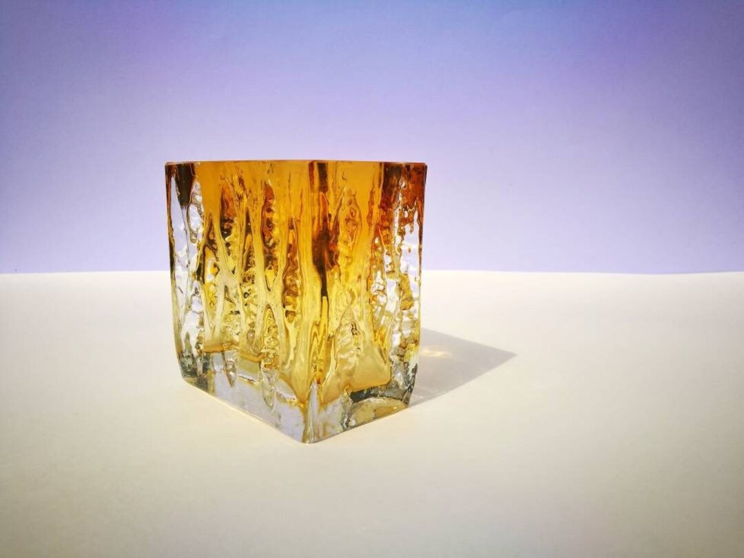 Vintage Amber Glass Block Vase by Kurt Wokan for Ingrid Glass Etsy