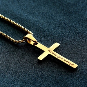 Personalized Cross Necklace, Engraved Necklace, Men&#39;s Cross Necklace, Boys Cross Necklace, Gold Cross Necklace for Men