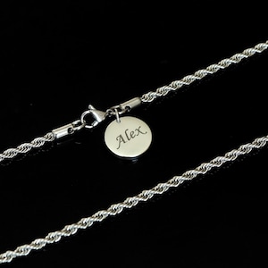 Personalized Chain, Men&#39;s Chain Necklace, Rope Chain Necklace, Necklace for Men, 3mm Stainless Steel Silver Chain, Waterproof Necklace