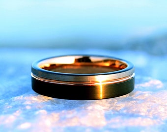 Mens Wedding Band, 6mm Brushed Tungsten Ring, Male Ring, Black And Silver, Rose Gold, Comfort Fit, Engagement Ring for Men, Anniversary Gift